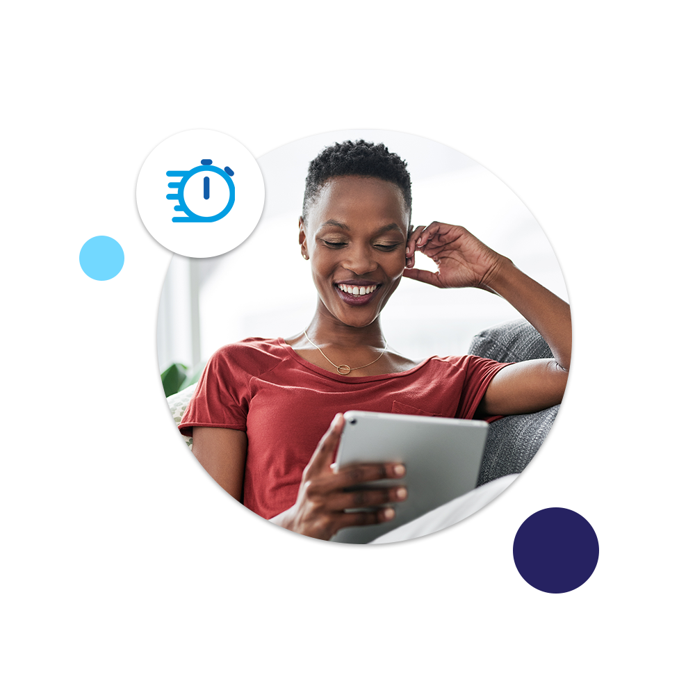 Young woman looking down at iPad as she is getting a quote